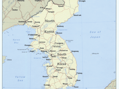 Political map of the Korean peninsula.