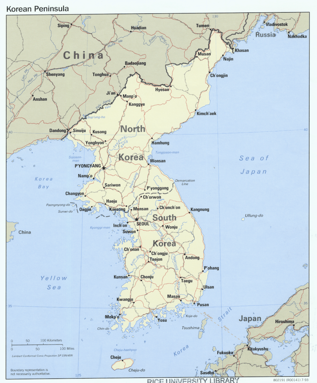 Political map of the Korean peninsula.