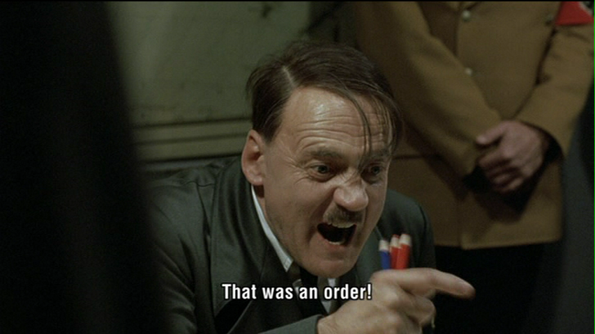 Hitler (Bruno Ganz) berates his generals